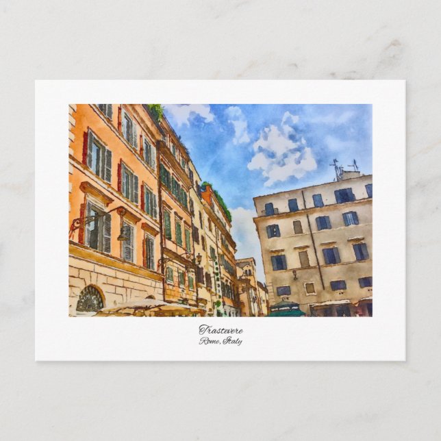Postal Trastevere Rome, Italia Watercolor Painting (Anverso)