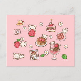 Postal Tratamientos Kawaii Cute de fresa y oso