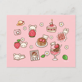 Postal Tratamientos Kawaii Cute de fresa y oso