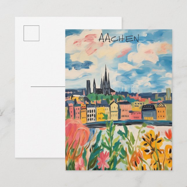 Postal Travel Aesthetic Painting City Aachen Germany  (Anverso / Reverso)