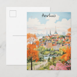 Postal Travel Aesthetic Painting City Aarhus Denmark