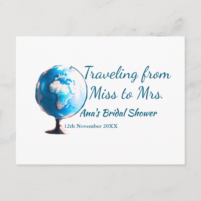 Postal Travel ducha de novia añadir nombre fecha señorita (Anverso)