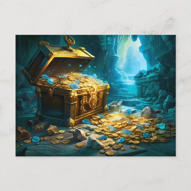 Postal Treasure Chest in Cave Light Fantasy Painting (Anverso)