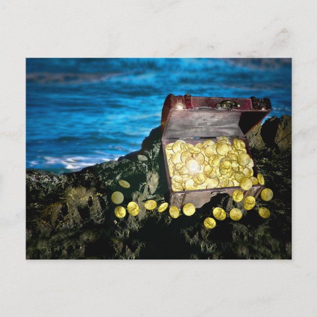 Postal Treasure Chest of Gold en las rocas (Anverso)