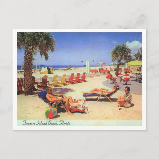 Postal Treasure Island Beach FL 1970 con inspiración vint (Anverso)