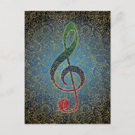 Postal Treble Clef Gold Filigree - Música colorida