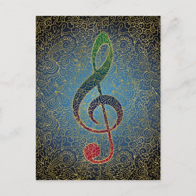 Postal Treble Clef Gold Filigree - Música colorida (Anverso)