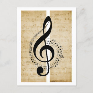 Postal Treble Clef Staff Music Notes Vintage Sheet Music