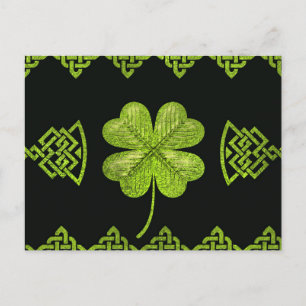 Postal Trébol de cuatro hojas de Shamrock irlandés con de
