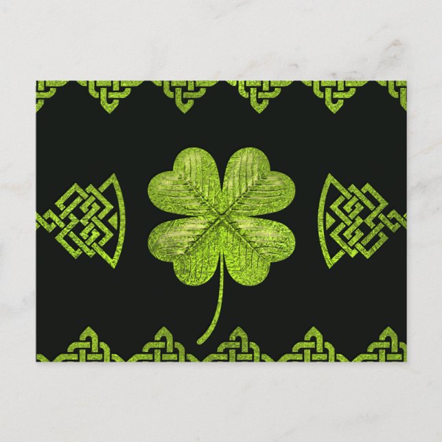 Postal Trébol de cuatro hojas de Shamrock irlandés con de (Anverso)