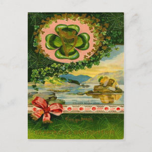 Postal Trébol de Cuatro Hojas Vintage Día de San Patricio