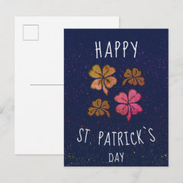 Postal Trébol de la suerte rosa Feliz día de San Patricio