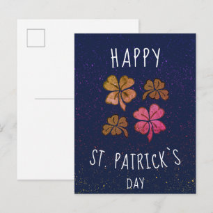 Postal Trébol de la suerte rosa Feliz día de San Patricio