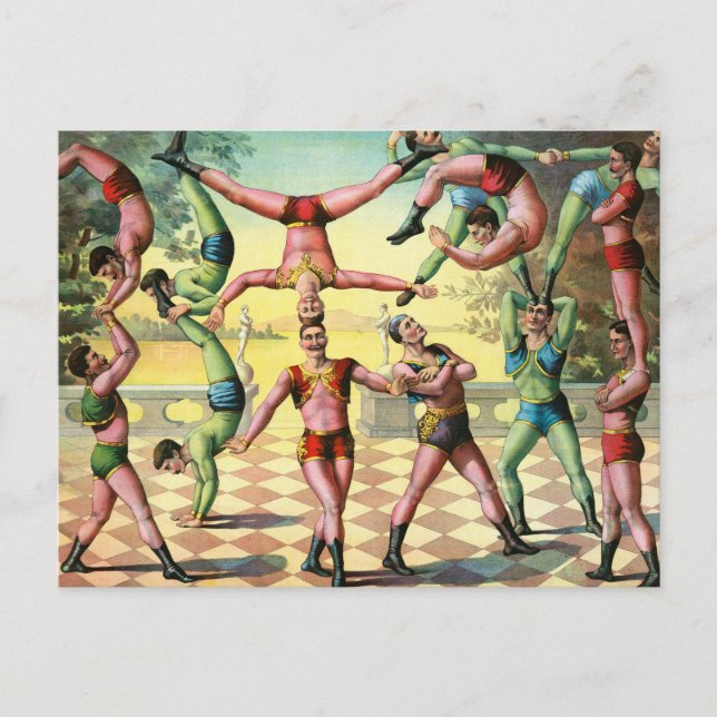 Postal Trece hombres haciendo acrobacias (Anverso)
