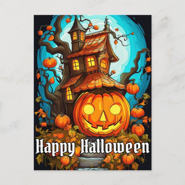 Postal Treehouse festivo | Feliz Halloween (Anverso)