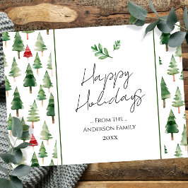 Postal Trees Familia Woodland Saludos de Navidad