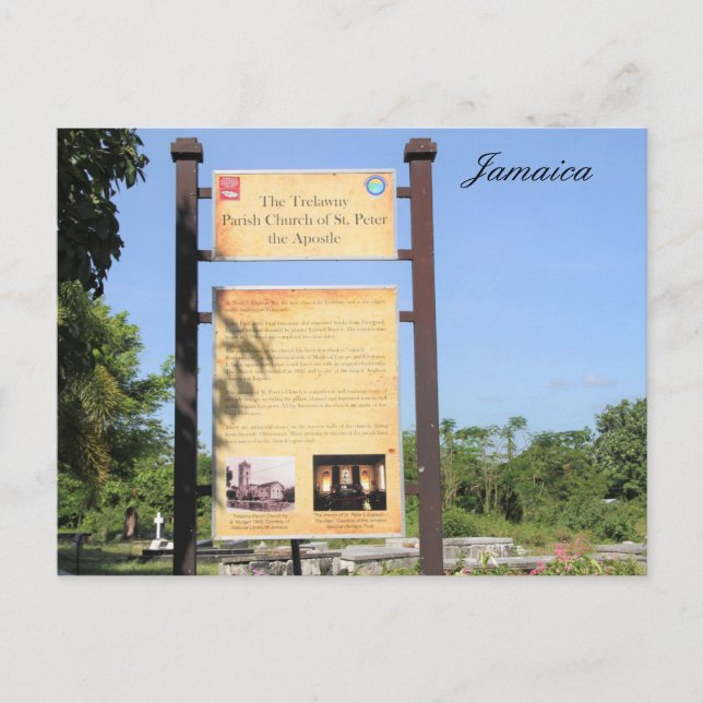 Postal Trelawny Parish Church sign, Jamaica, photography, (Anverso)