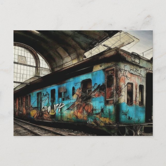 Postal Tren abandonado con graffiti arte urbano (Anverso)