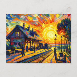 Postal Tren al atardecer