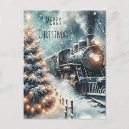 Postal Tren anticuado e invierno vintage