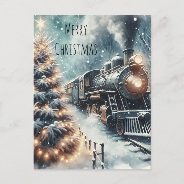 Postal Tren anticuado e invierno vintage (Anverso)