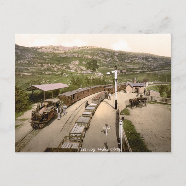 Postal Tren antiguo, estación de Ffestiniog (Anverso)