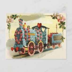 Postal Tren Corazón Rosa Nomeolvides Flor