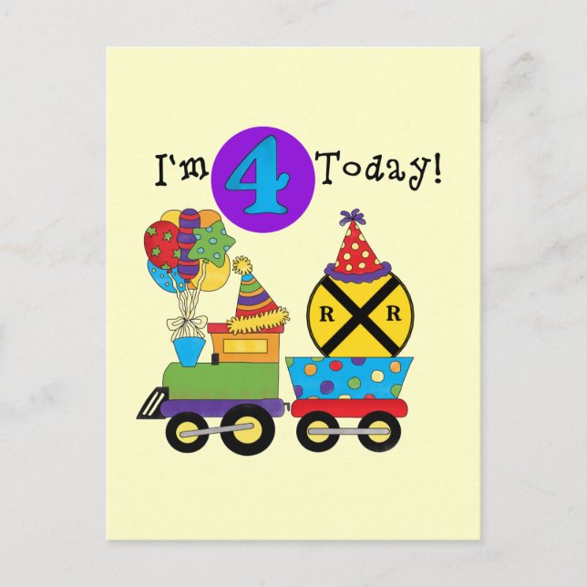 Postal Tren de Cumpleaños 4 camisetas de cumpleaños y reg (Anverso)