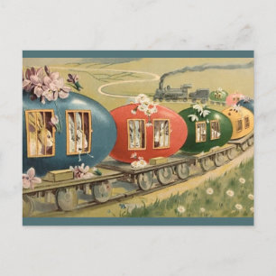 Postal Tren de huevos de Pascua vintage