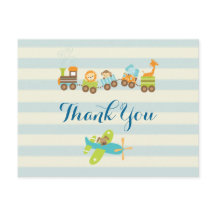 Tren de juguetes animales y avión en franjas graci