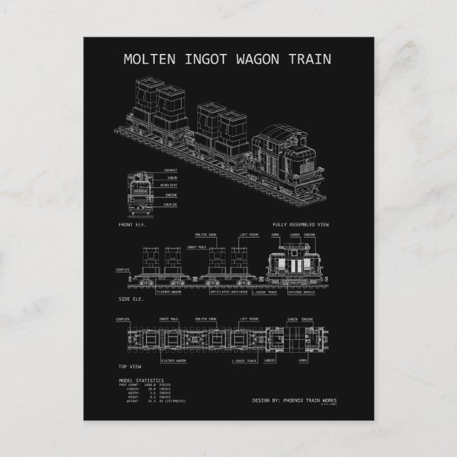 Postal Tren de lingotes fundidos de PTW "Plano" (Anverso)