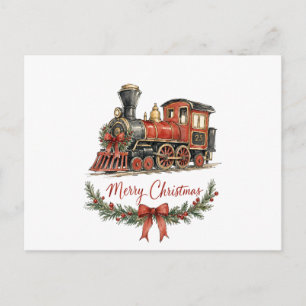 Postal Tren de Navidad en acuarela con corona
