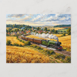 Postal Tren de Vapor Antiguo Campo de Trigo Campestre