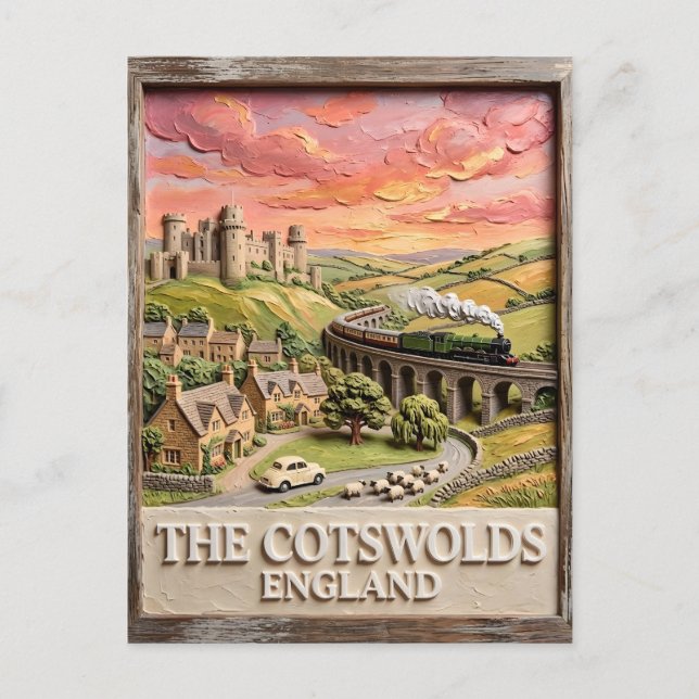 Postal Tren de Vapor de Cotswolds Castillo Campo Inglater (Anverso)