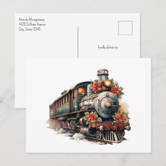 Postal Tren de vapor de época Navidades tradicionales (Anverso / Reverso)