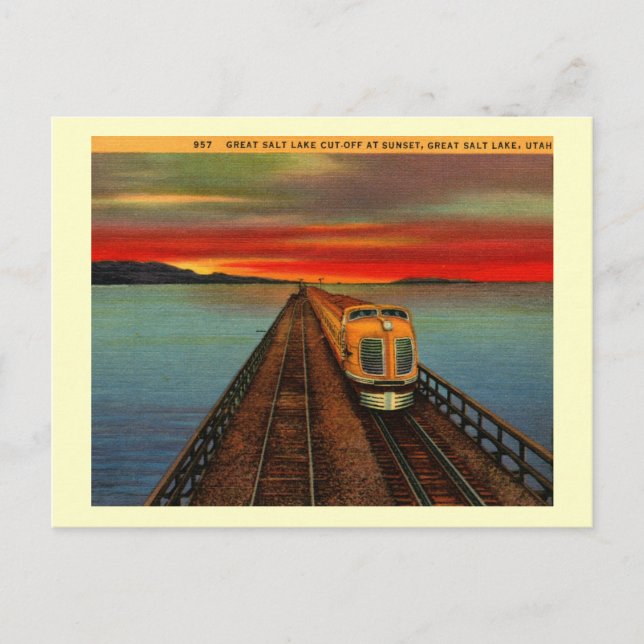 Postal Tren del lago Salado Grande, Utah Vintage (Anverso)