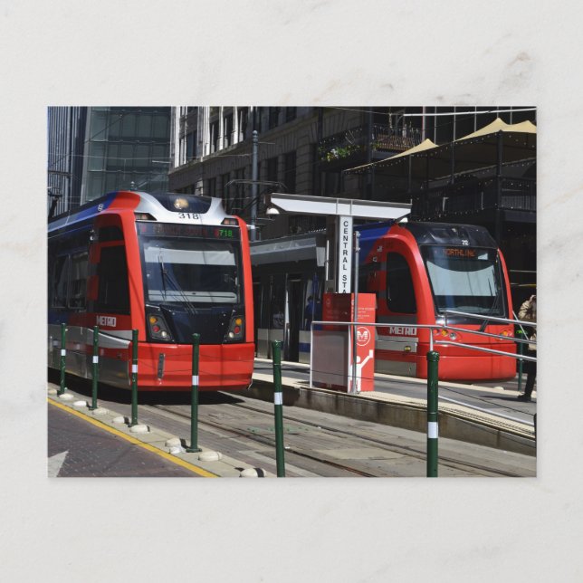 Postal Tren del Metro Rojo Houston Texas Postcross (Anverso)