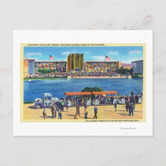 Postal Tren elefante y Bldg federal, Feria Mundial de CA (Anverso)