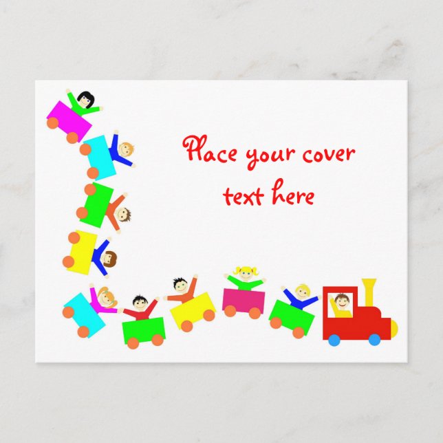 Postal Tren infantil feliz (Anverso)