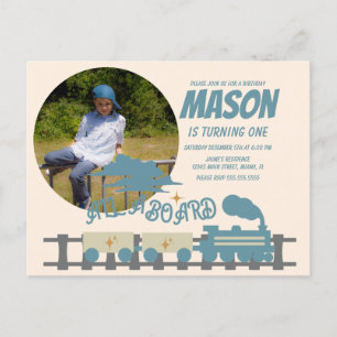 Postal Tren Retro Niños Fiesta de cumpleaños Earthy Foto