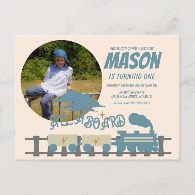 Postal Tren Retro Niños Fiesta de cumpleaños Earthy Foto (Anverso)