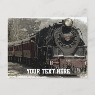 Postal Tren vintage con texto personalizado