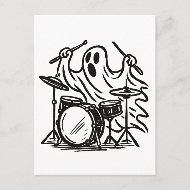 Postal Trendy Halloween Spooky fantasma toca tambores (Anverso)