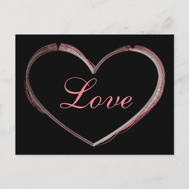 Postal Trendy Heart Grey Calligraphy Love Boda (Anverso)