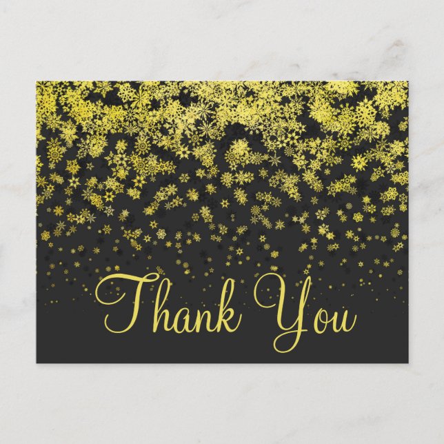 Postal Trendy Inexpensiv Gold Glitter Black Thank You (Anverso)