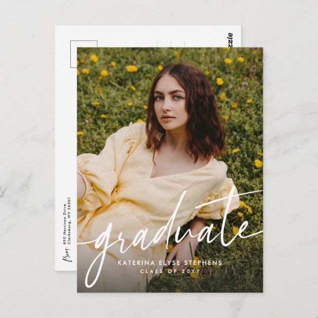 Postal Trendy modern graduate simple two photo graduation (Anverso / Reverso)