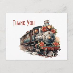 Postal Treno de Vapor Antiguo Navidad Retro Gracias