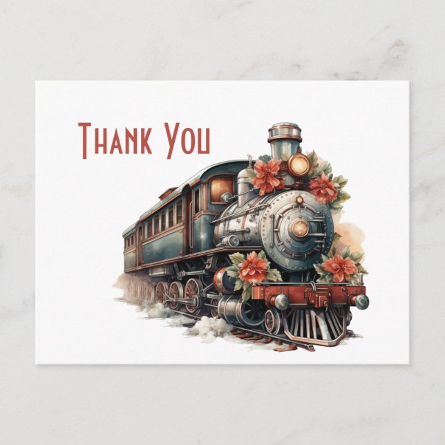 Postal Treno de Vapor Antiguo Navidad Retro Gracias (Anverso)