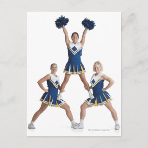 Postal tres animadoras caucásicas adolescentes en