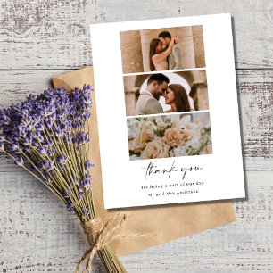 Postal Tres Bodas fotográficos simples en blanco Gracias